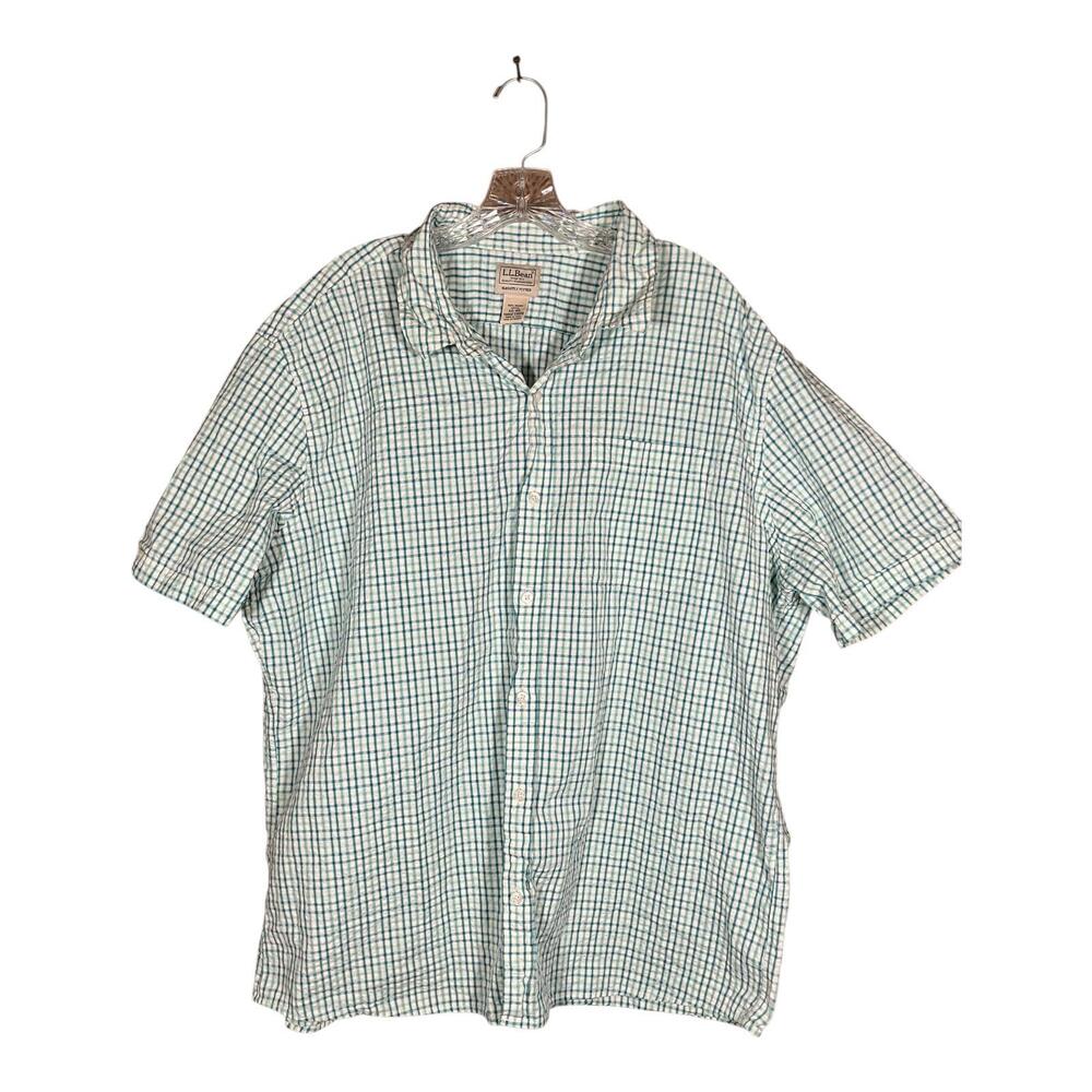 LL Bean Men's Button Down Short Sleeve Shirt Size XXL Regular Blue/Green Plaid